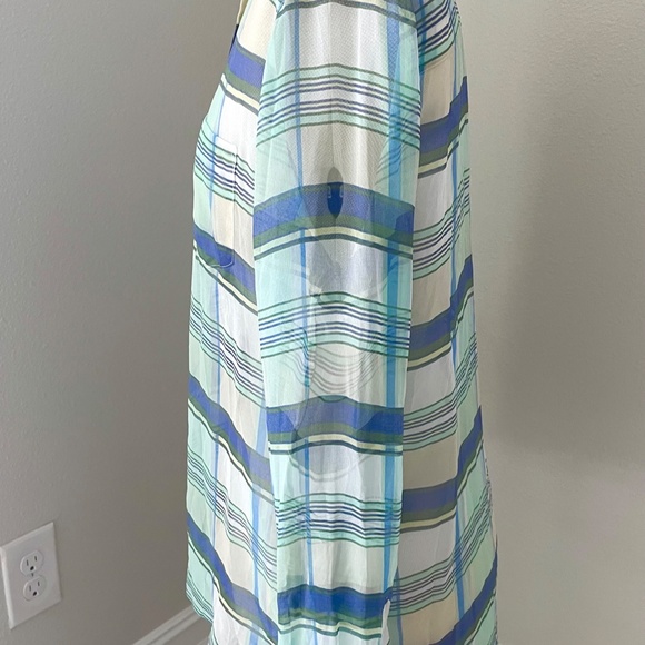 EQUIPMENT NWT WOMENS SP BUTTON-DOWN LONG SLEEVE SHEER TOP BLUE GREEN PLAID SILK - Picture 4 of 12